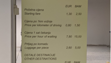Photo of Na sarajevskom aerodoromu istaknut cjenovnik Sarajevo taksija